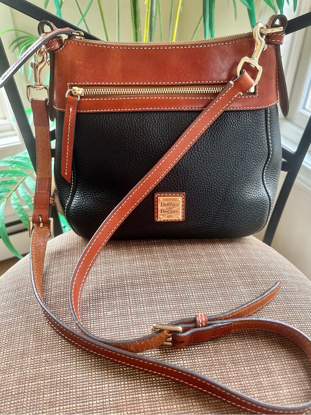Dooney & Bourke Black and Brown Pebble Leather Crossbody